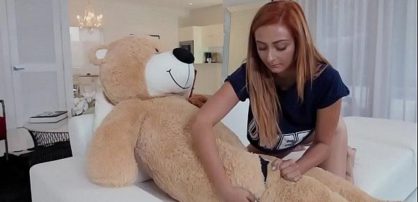  Kadence Marie sucking her boyfriends huge dick after getting caught fucking her teddy bear